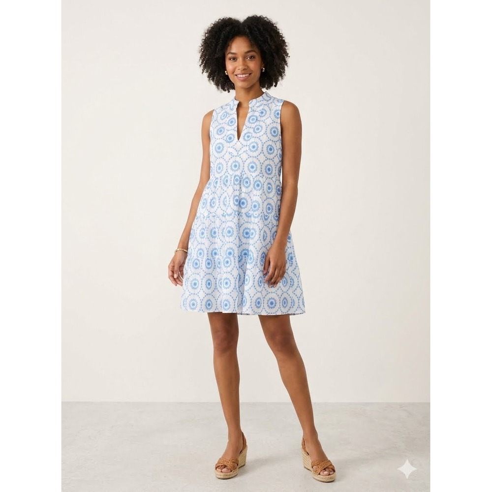 Sail to Sable Womens Blue White Eyelet Tiered Sleeveless Mini Dress XS